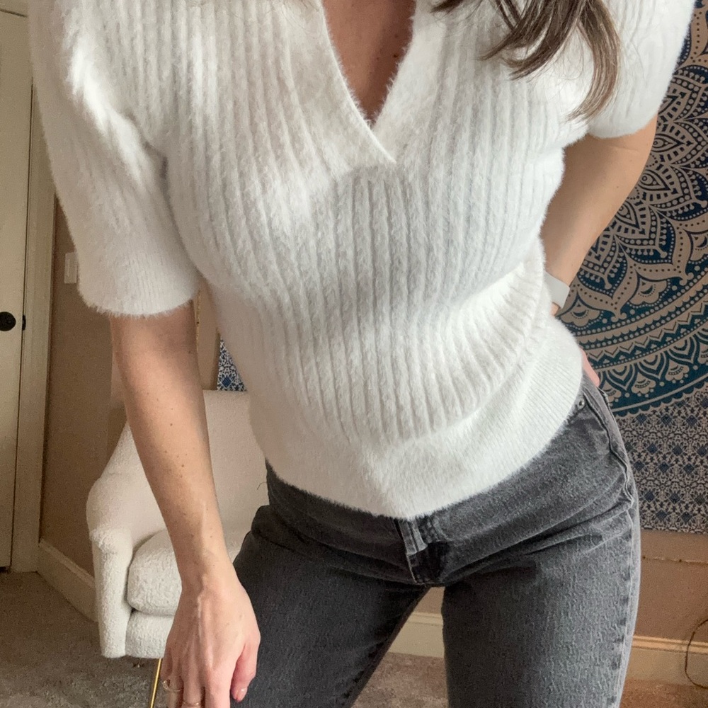 Women's White V-Neck Sweater